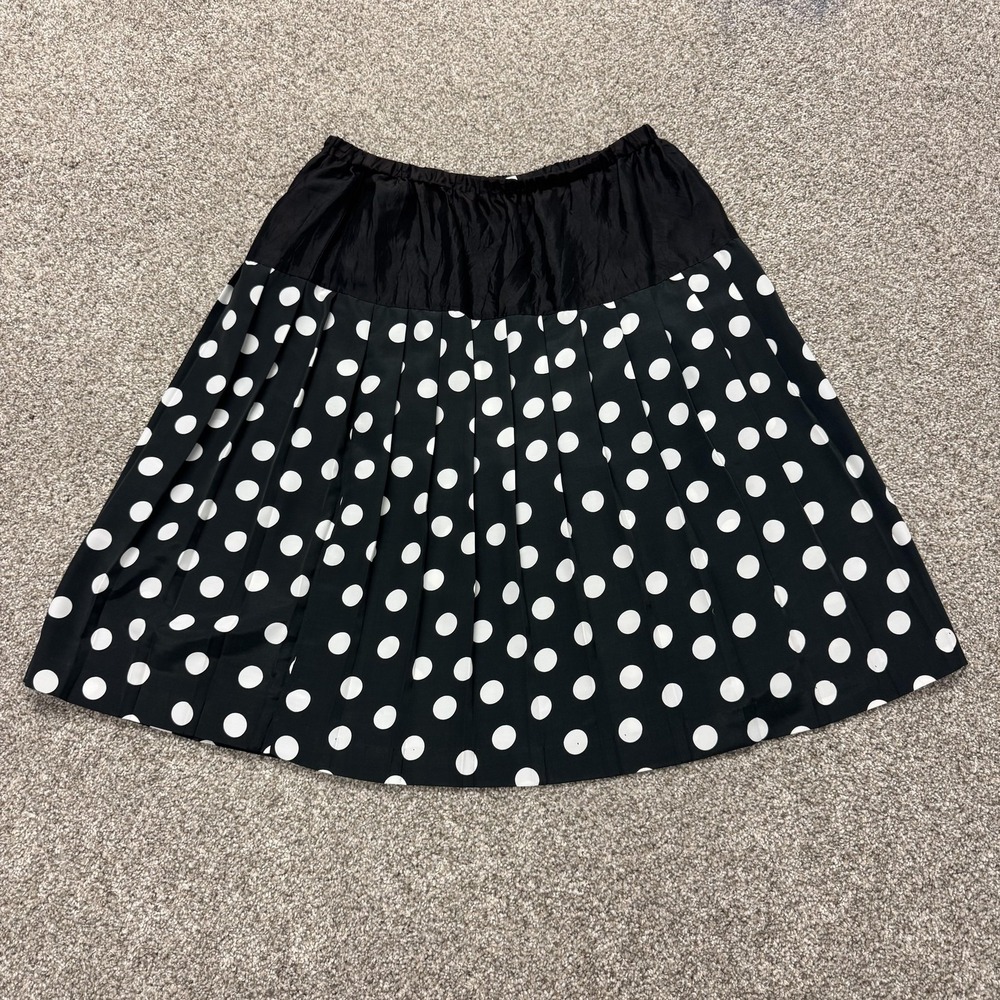 Vintage Polka Dot Skirt Womens 14 Pleated Midi A-Line Elastic Waist Pull On
